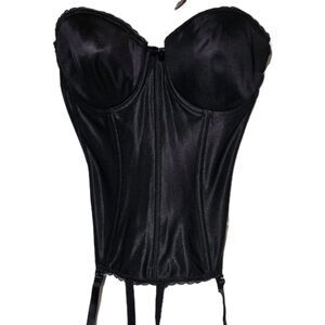 Va Bien BLACK Smooth Satin Hourglass Bustier US 34D Garter Straps Style 513 NWT